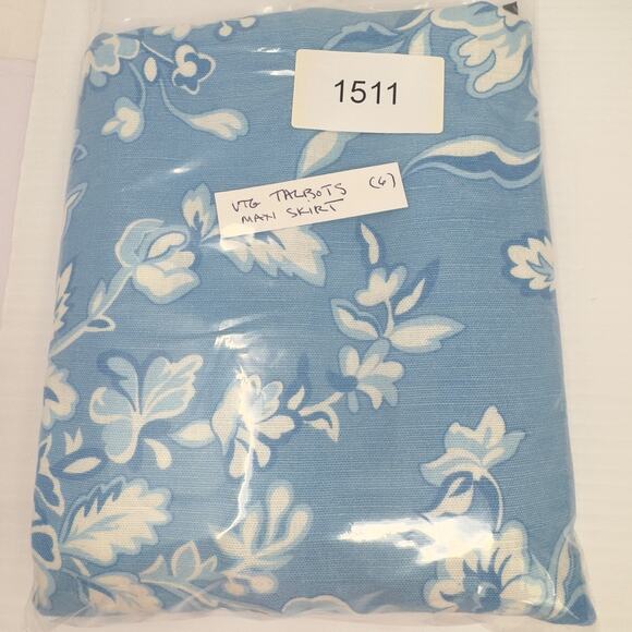 VTG Pencil Maxi Skirt 6 Blue Floral Linen Preppy Grandmillennial Coastal Chic - Picture 11 of 11